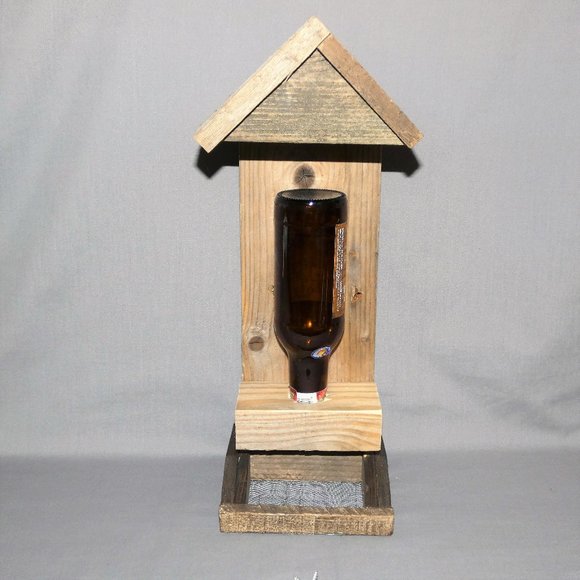 Rustic Beer Bottle Bird Feeder, Reclaimed Wood, Handcrafted, Garden Gift - Picture 3 of 5